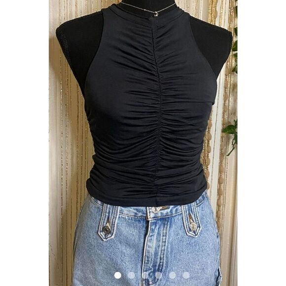 Pilcro Ruched Reversible Tank Top Size XL Black Anthropologie NWT Shirt - Picture 1 of 6